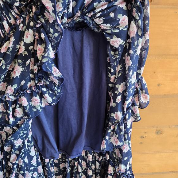 Mac Duggal Floral Gown Dress Navy Multi Sleeveless 50659 8 Prom Homecoming Vneck - Picture 6 of 11